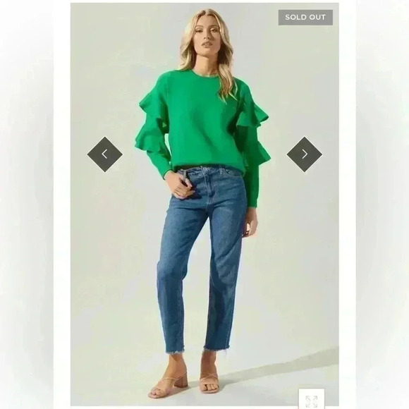 SUGARLIPS Quinley Ruffle Sweater In Kelly Green Size Small - Picture 3 of 10